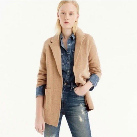 J. Crew Sophie 100% Merino Wool Open Front Sweater Cardigan Blazer Tan Large - Picture 1 of 6